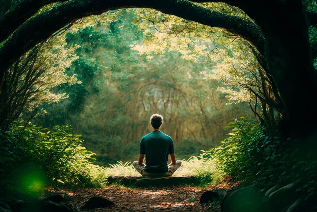 Imagen Hombre meditando en un bosque