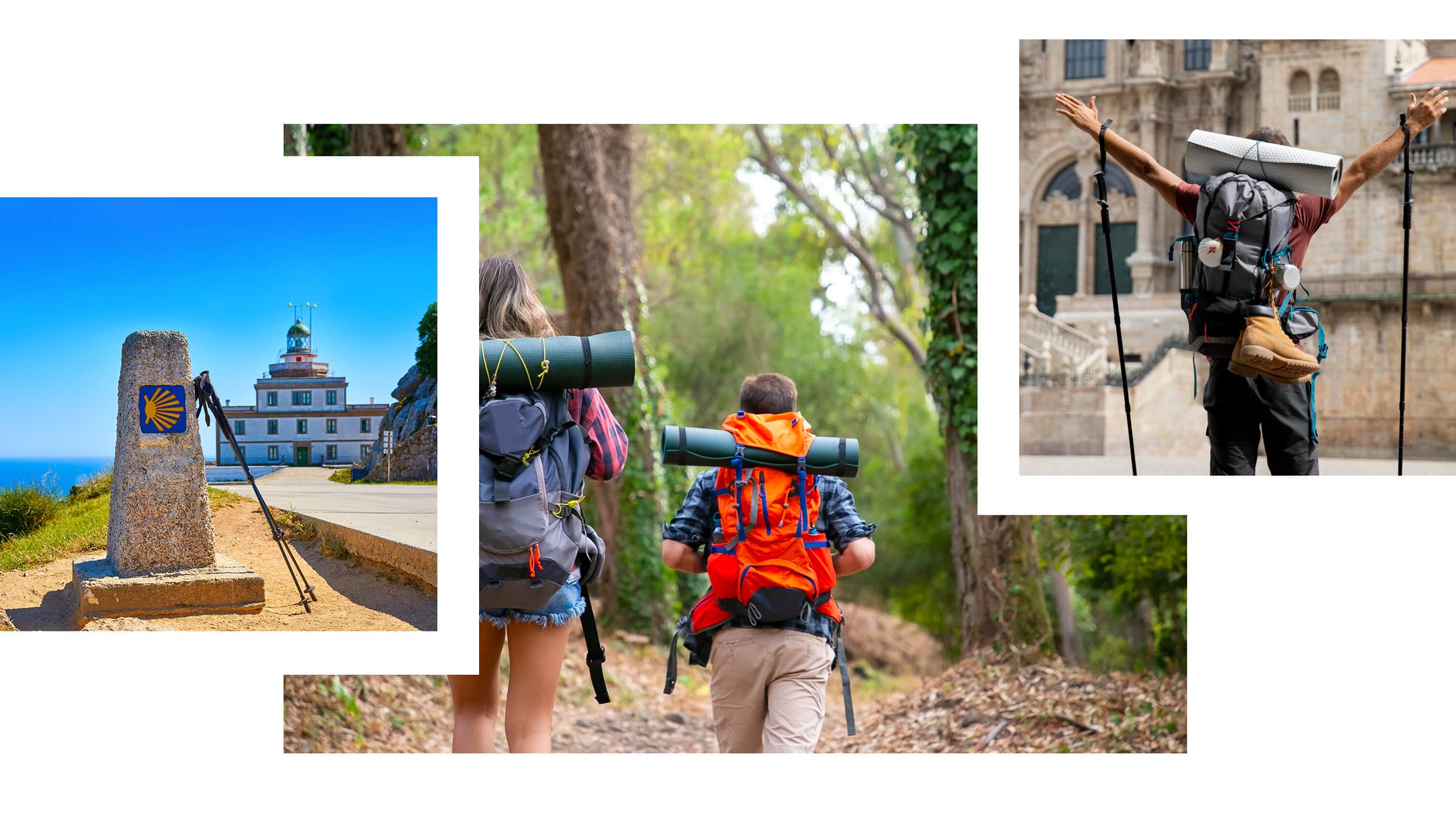 Collage con imágenes de peregrinos haciendo el camino de Santiago