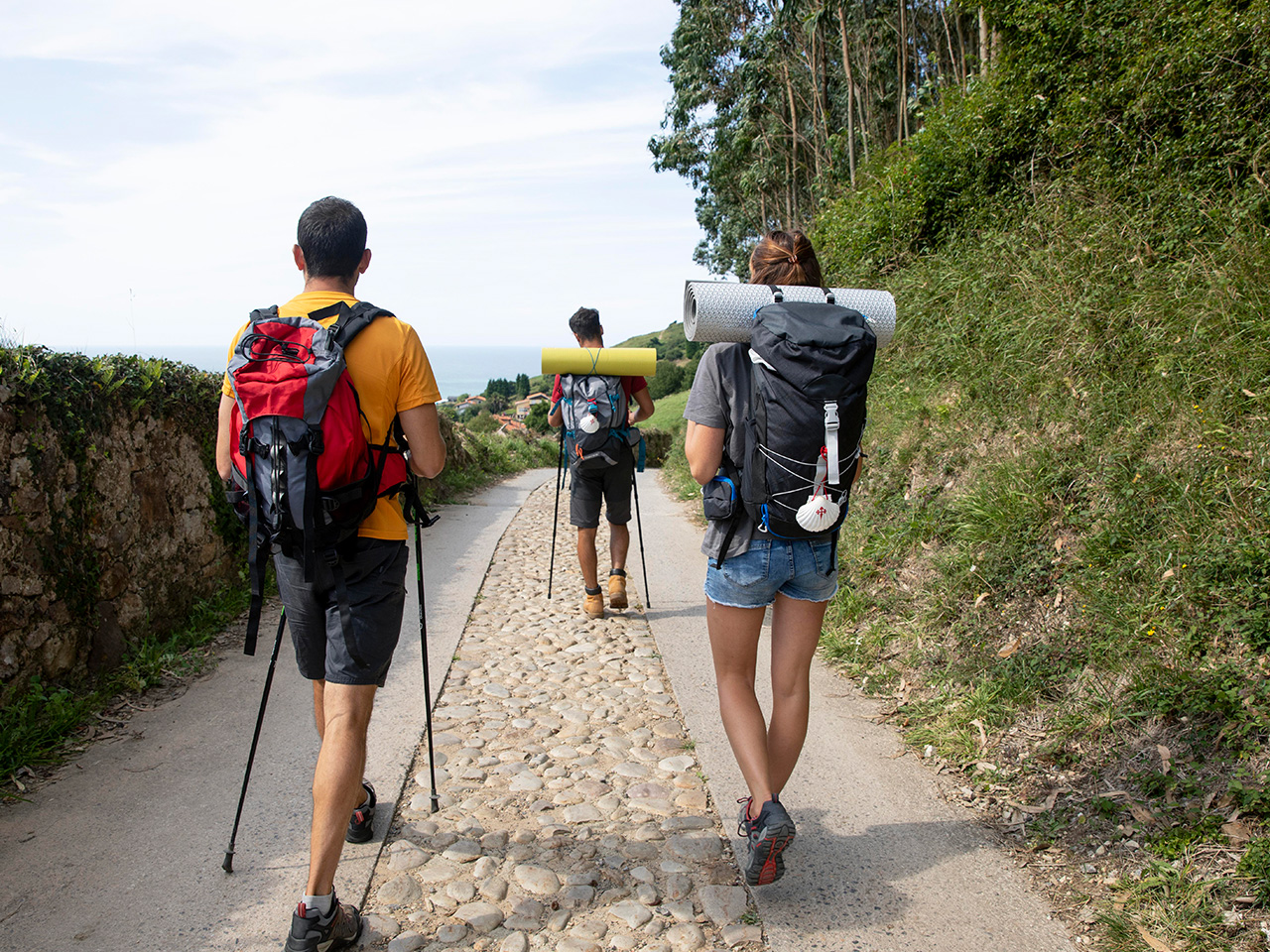 Imagen peregrinos del Camino de Santiago viajando un día soleado